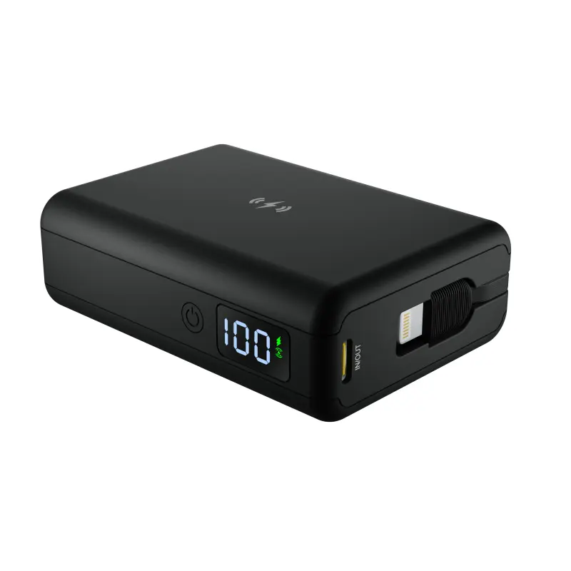 Custom Mini PD45W 10000mAh power bank built-in Lightning cable with wireless