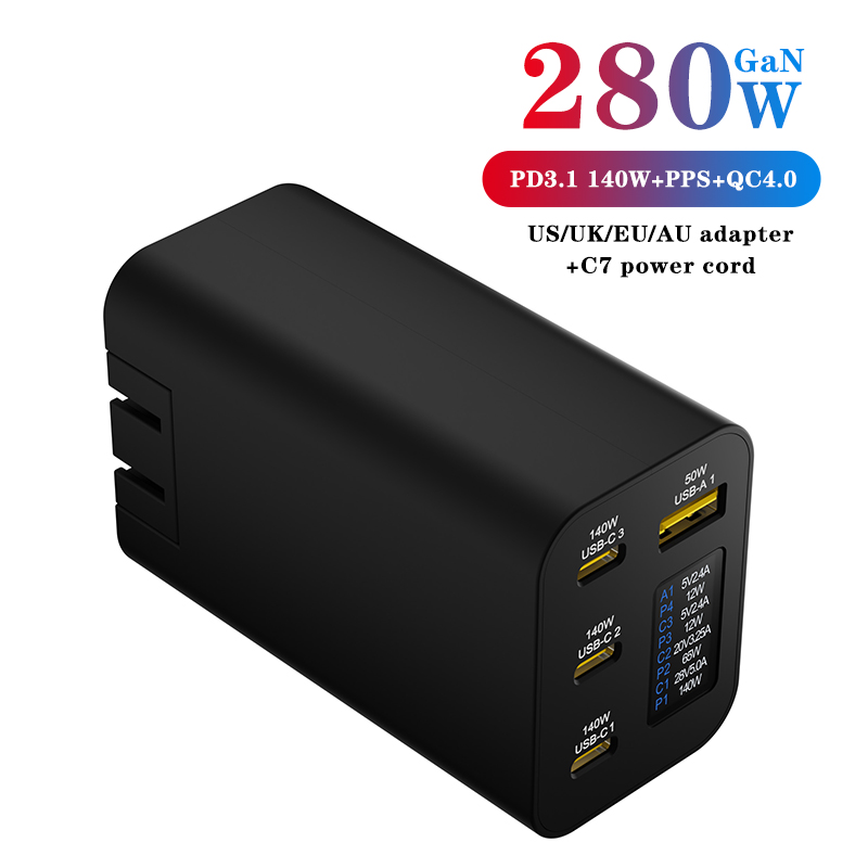 Wholesale 280W & 140W GaN Charger PD3.1 with 3C1A & OLED