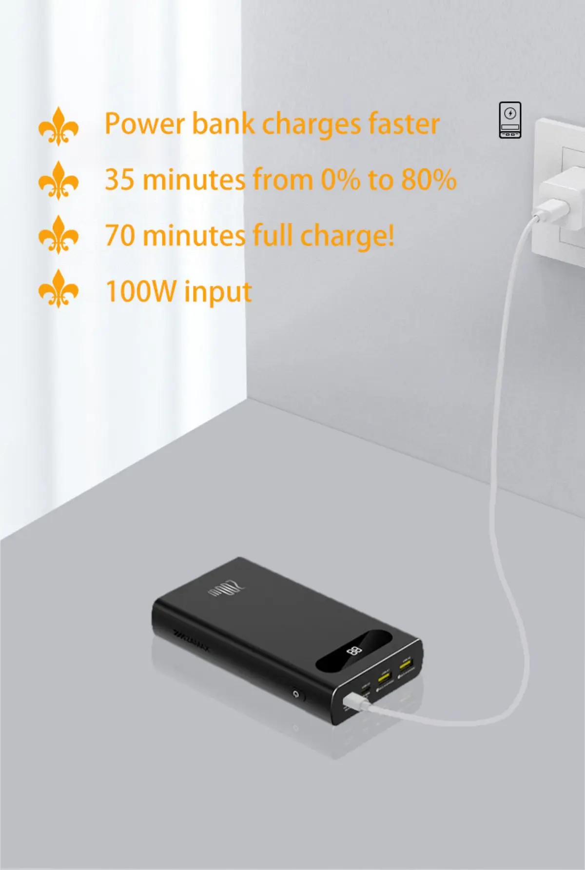 Charge this product to 80% within 35 minutes or 100% within 70 minutes (4)119