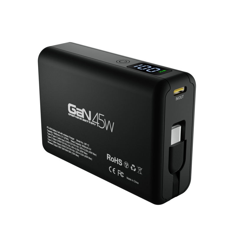 Custom Mini PD45W 10000mAh power bank built-in type-c cable